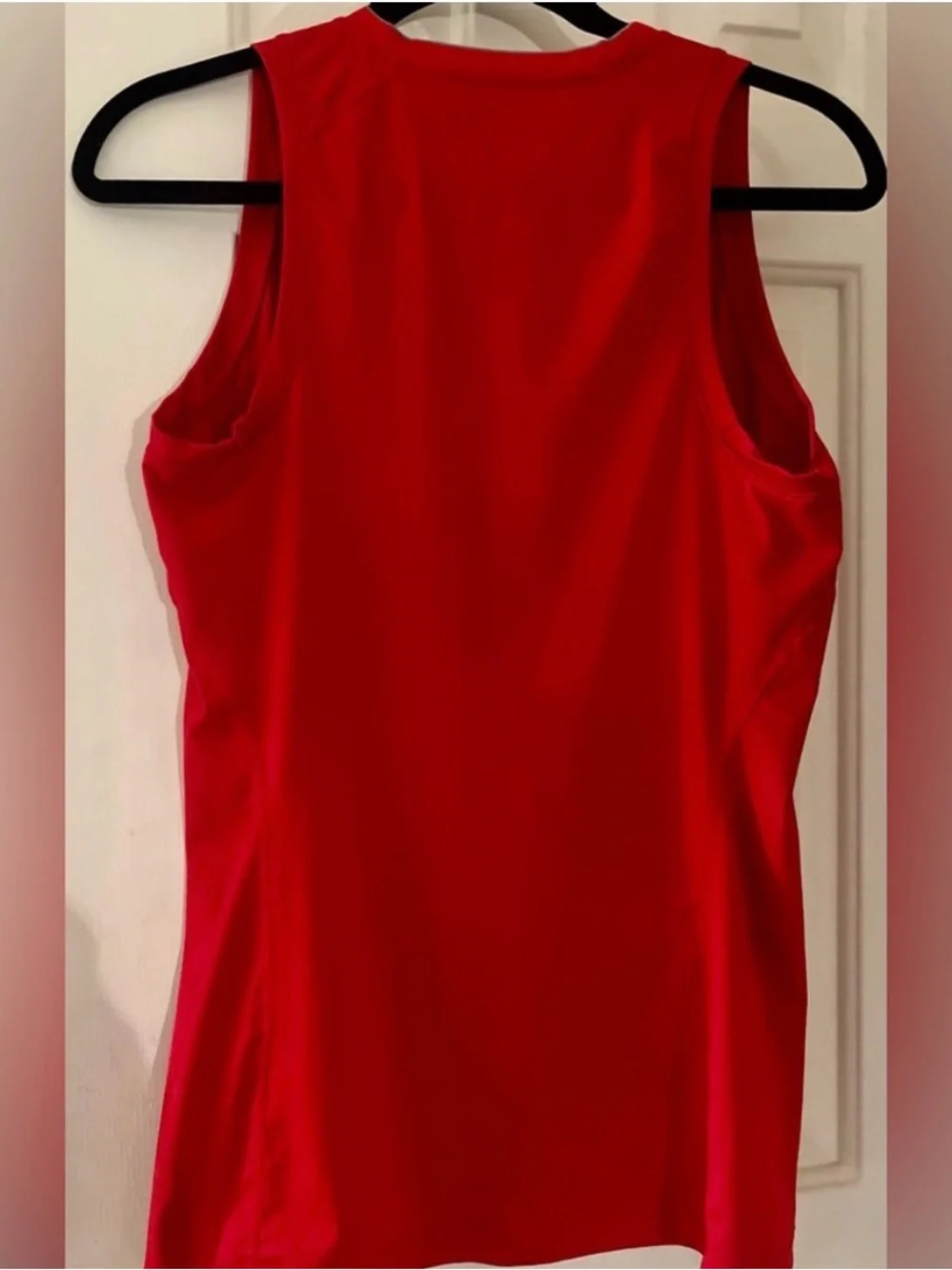 Nike Red V-Neck Sleeveless Athletic Top with White Swoosh